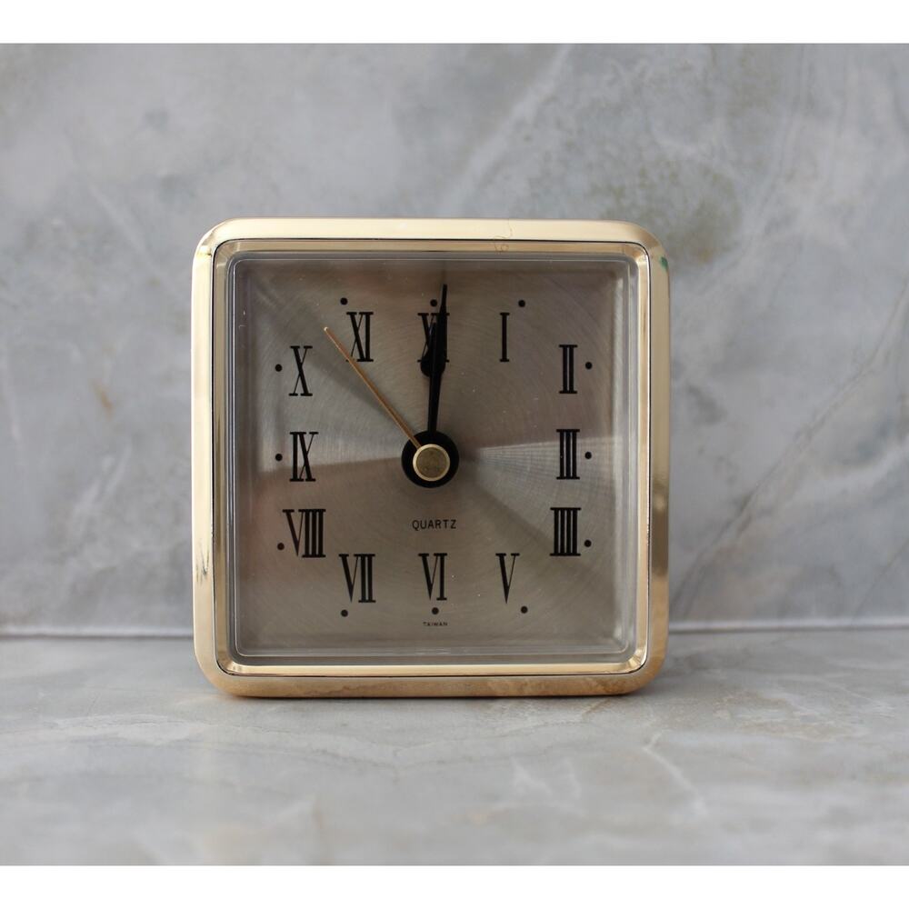Travel Quartz Clock Square Gold ~New